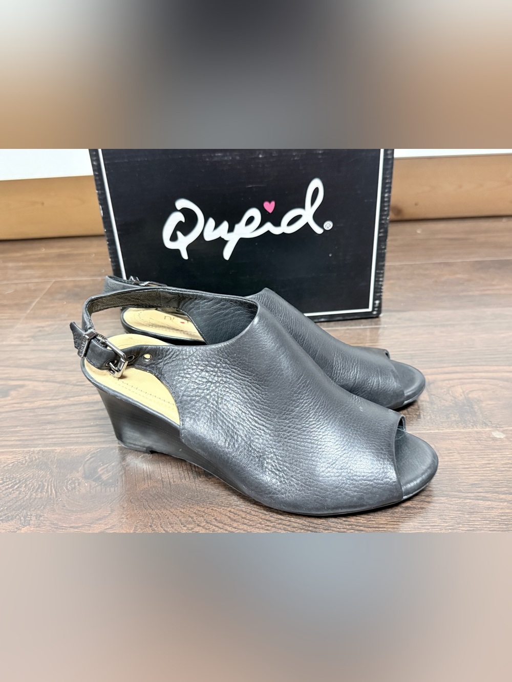 Nurture BLACK SLINGBACK OPEN TOE WEDGE SANDALS